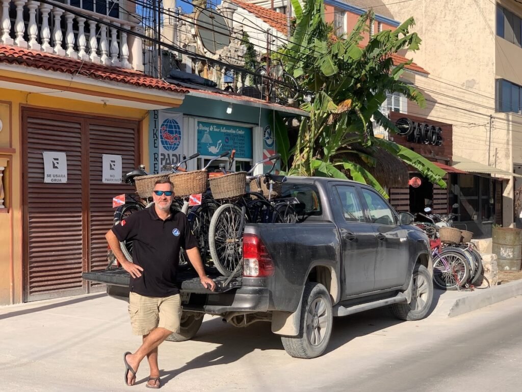 Best Bikes Tulum delivering rental bikes by pickup truck